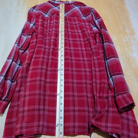 J. Jill‎ Women's size Small Petite Tunic Blouse Red Plaid Button-Down Rayon - Picture 12 of 13
